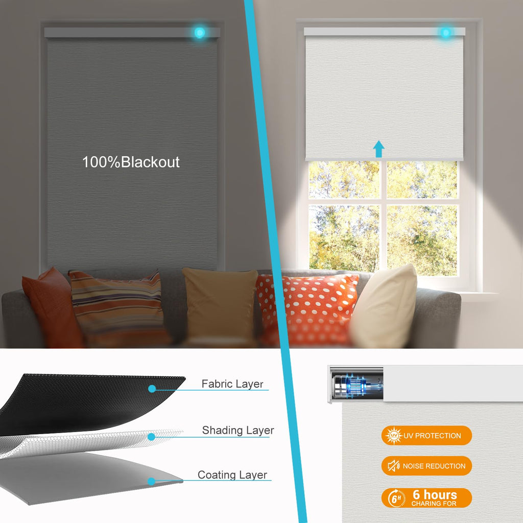 Custom Motorized Blinds, 100% Blackout Smart Roller Shades for Windows, Automatic Electric Blinds with Remote