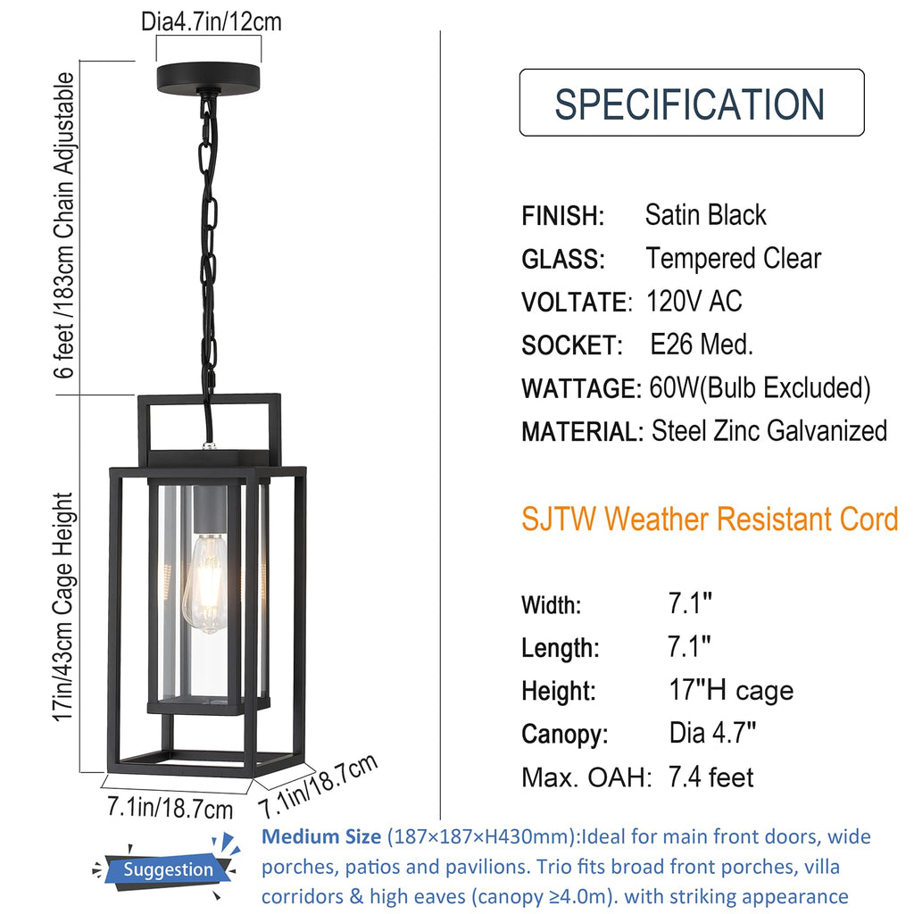 17" Rectangular Double Cage Outdoor & Indoor Hanging Pendant Light