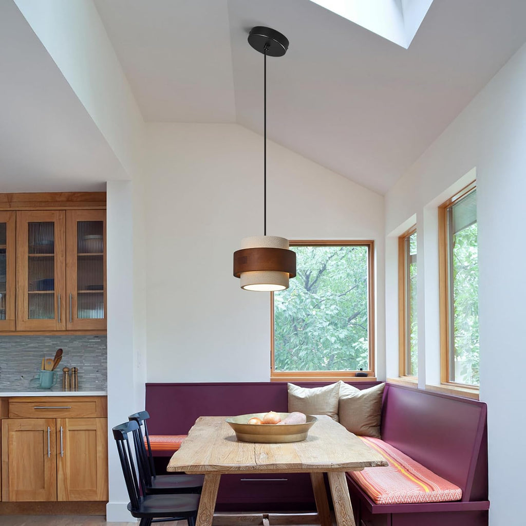 Modern Cement Pendant Light Fixture,Concrete Pendant Lights with Wood Accent,Vintage Farmhouse Chandelier for Kitchen