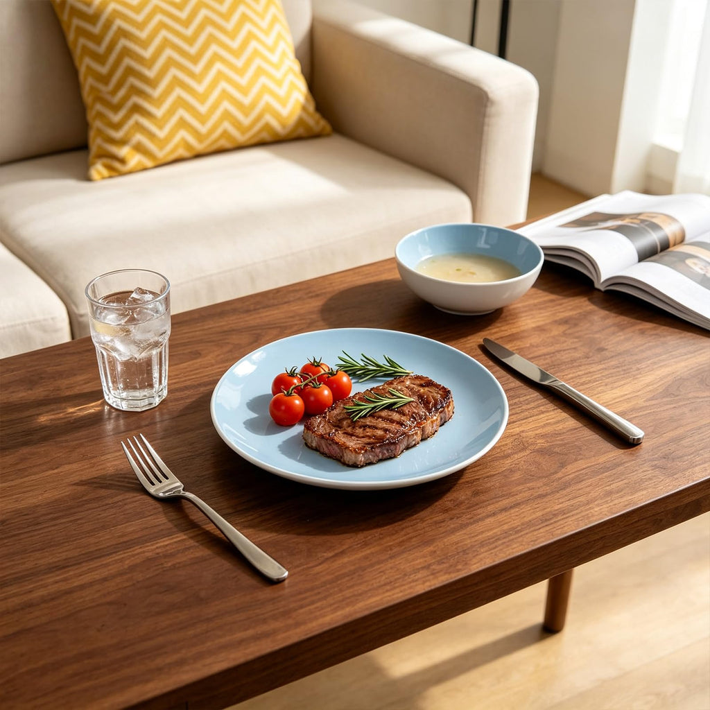Stoneware Coupe Shape 12pc Dinnerware Set, Outside White + Inside Blue