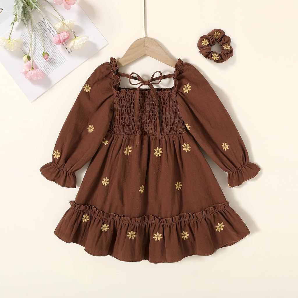 Toddler Girl Dress Long Sleeve Linen Vintage Baby Fall Winter Outfits Clothes
