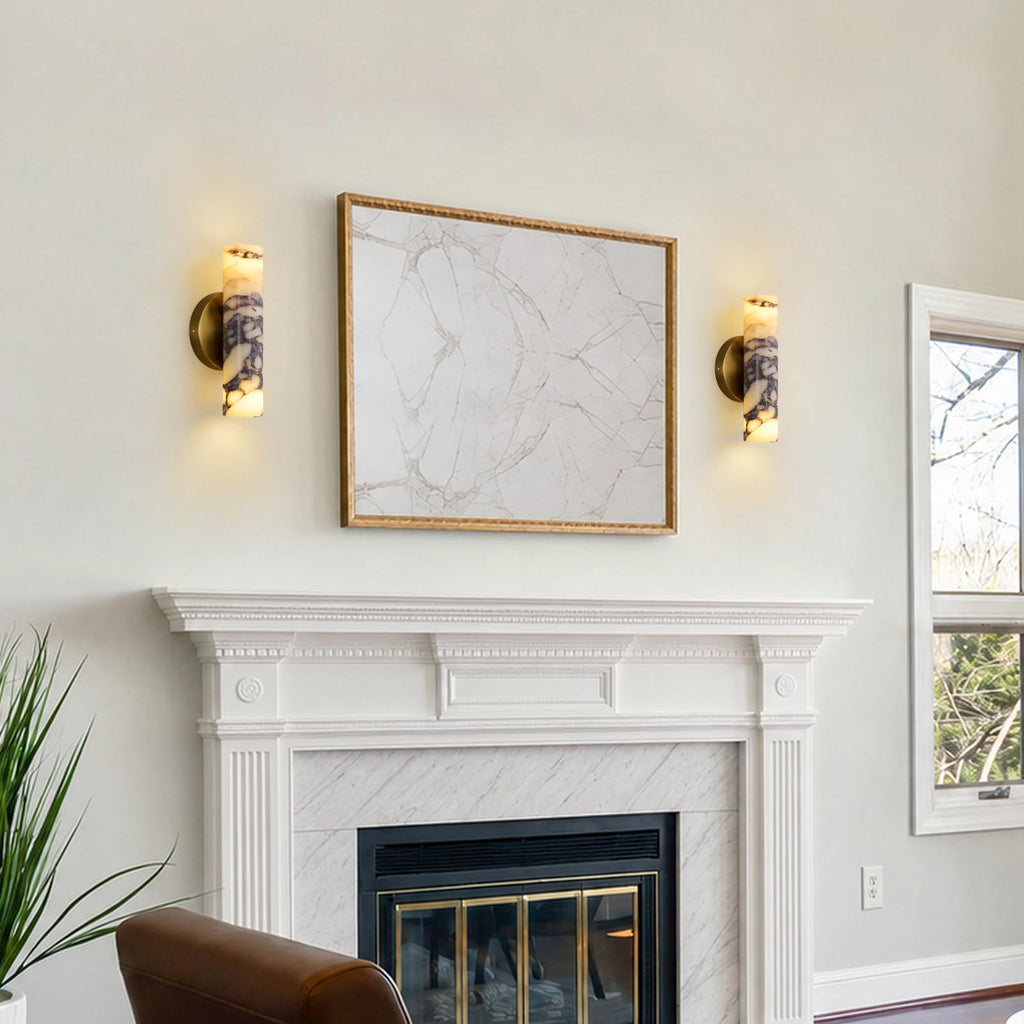 Modern Marble Sconce, 9.5" Natural Alabaster Wall Lights Set of 2