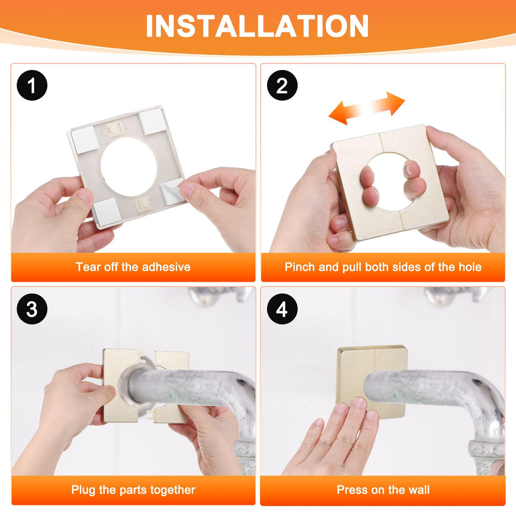 3-Pack Wall Split Flange, ABS Square Self-Adhesive Escutcheon Plate Cover Buckle for 20mm/0.79 in Dia Pipe