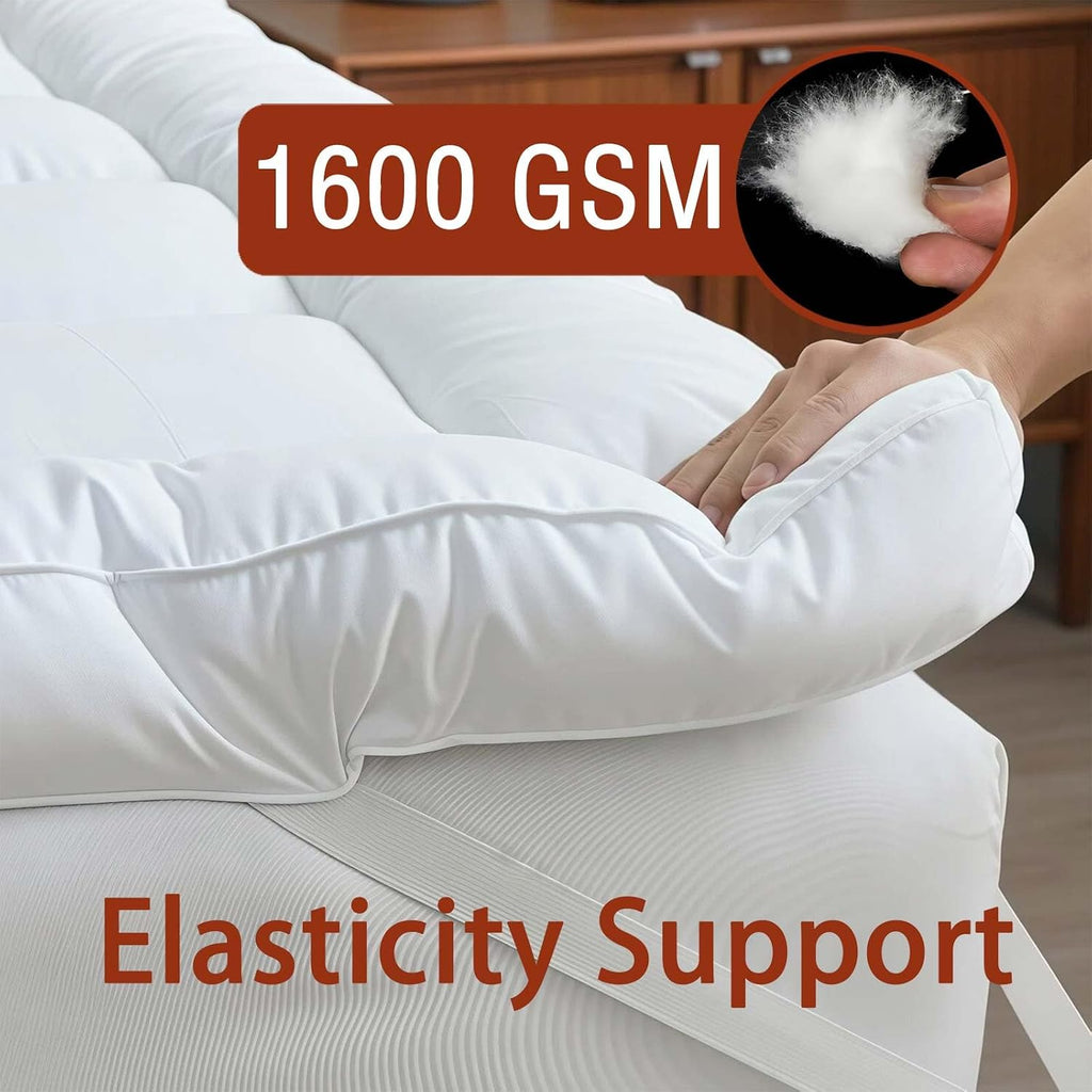 Luxury Hotel Sellected 3 Inch Mattress Topper, Goose-Down-Like Fiber Mattress Topper for Any Season Any Room, Ultra