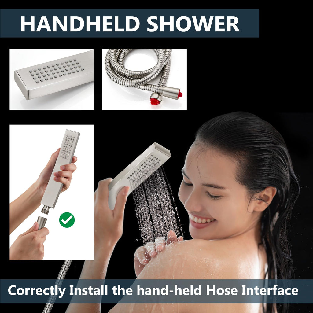 Shower Faucet Set with Handheld Brushed Nickel 8 Inch Head
