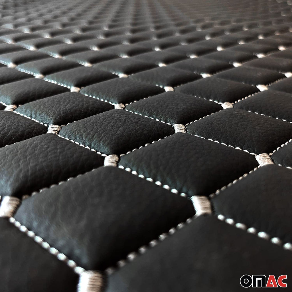 Embossed Black Faux Leather White Diamond Stitch Car Upholstery Fabric 55"x39"