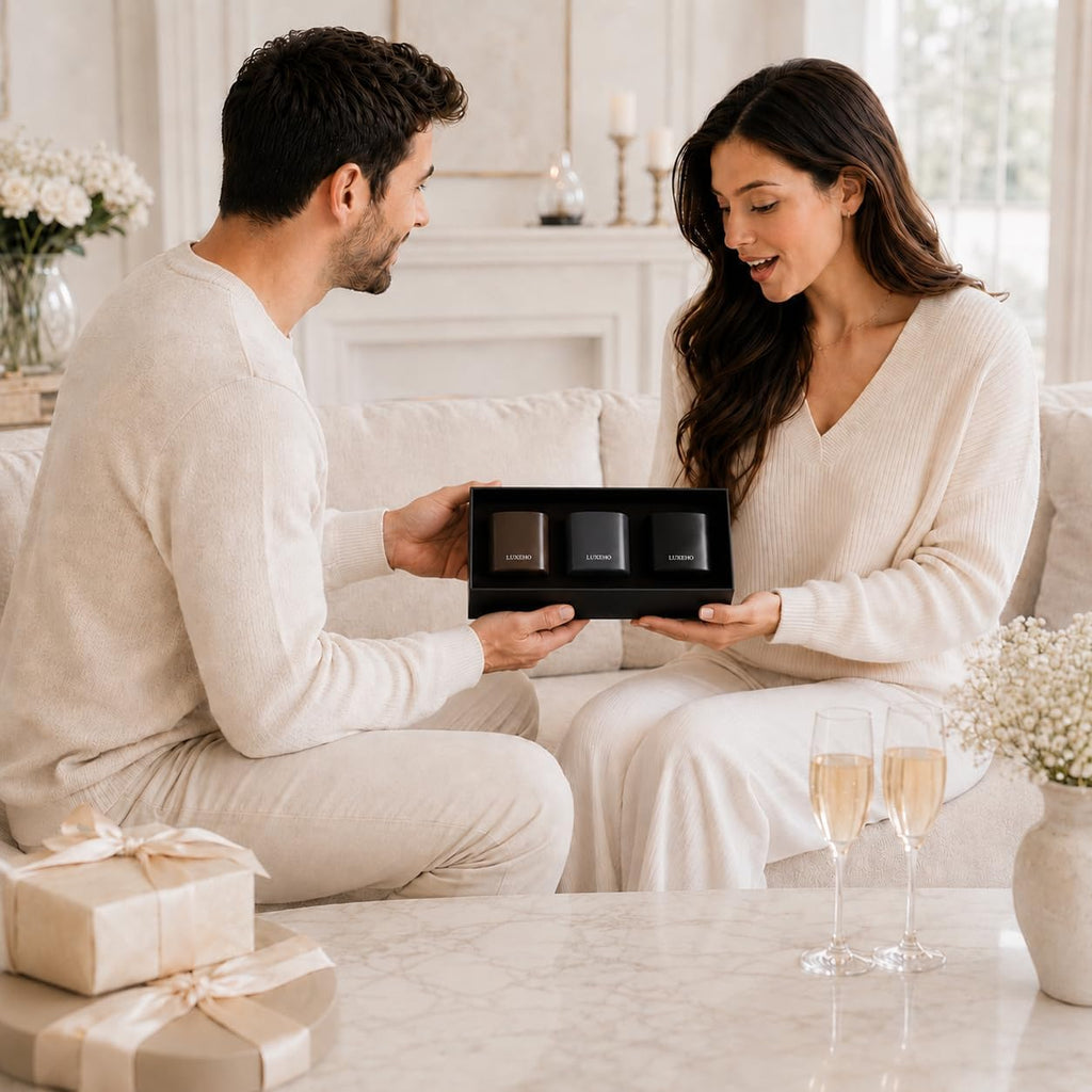 Luxury Scented Candle Set 3-Pack | Home Decor & Giftable Soy Candles | Champagne, Sandalwood & Amber | 75h Burn Time - Set of 3