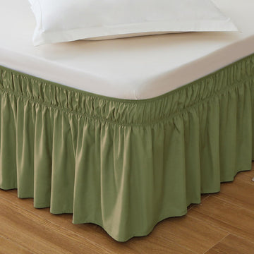 Wrap Around Elastic Bed Skirt for Queen & King Beds, 16" Drop, Sage