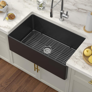 Black Fireclay Farmhouse Sink - 33 Inch Matte Black Apron Front Farm Sink Porcelain Farms House Style Single Bowl