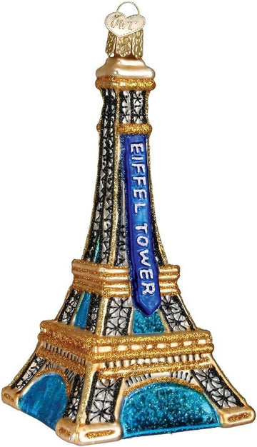 Eiffel Tower Glass Blown Ornament, Handcrafted Holiday Decoration, Landmarks Collection