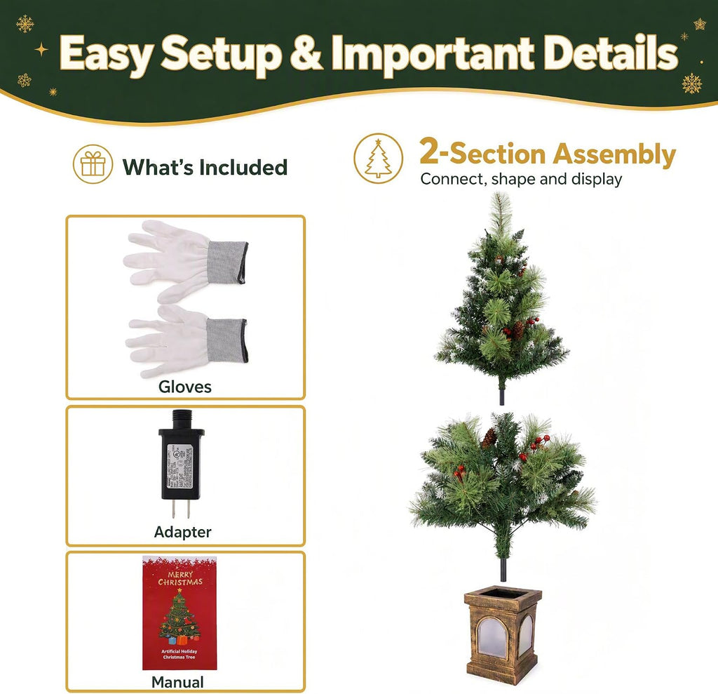 4 FT Pre-Lit Artificial Christmas Tree with Lantern-Style Base