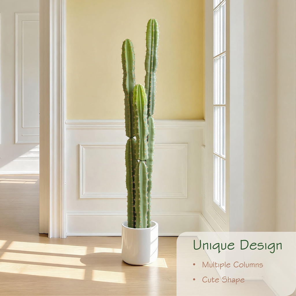 UV Resistant 5ft Large Artificial Cactus with Black Pot, 60in Realistic Faux Plants Indoor, Lifelike Fake Cactus