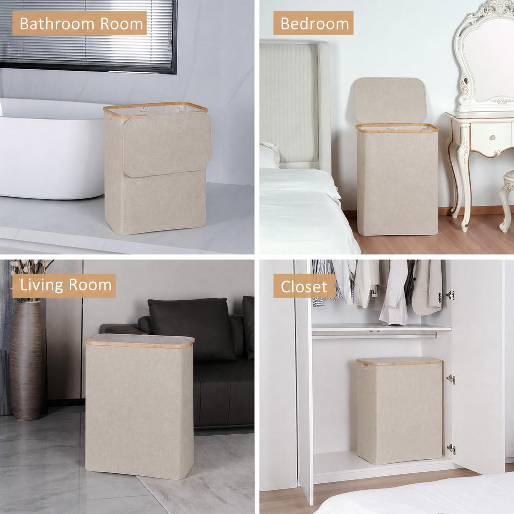 Laundry Hamper with Lid,145L Laundry Basket with Mesh Bag,Oatmeal