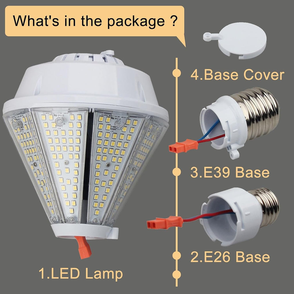 80W LED Post Top Bulb, Removable E26&E39 Mogul Base Corn Light
