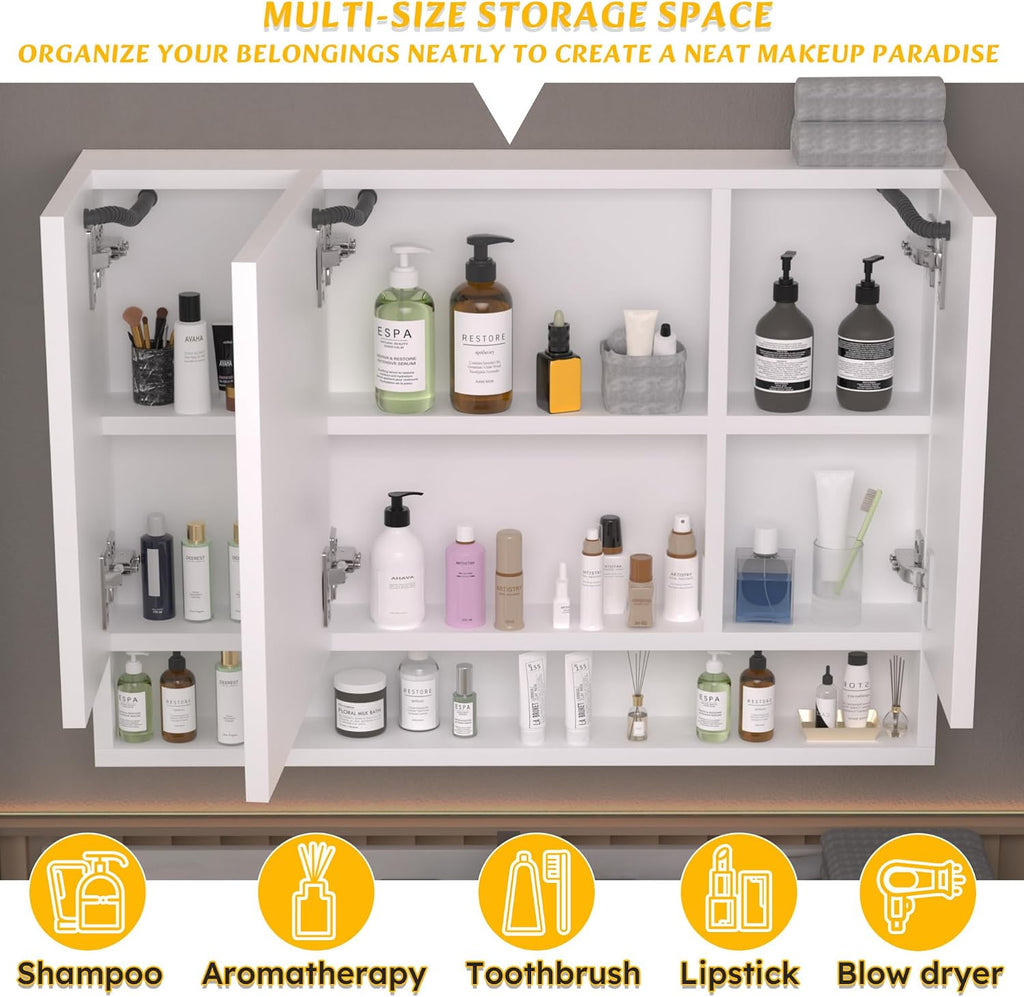 Illuminated Modern Medicine Cabinet with Adjustable LED Lighting and Anti-Fog Mirror, Multi-Tier Storage Organization