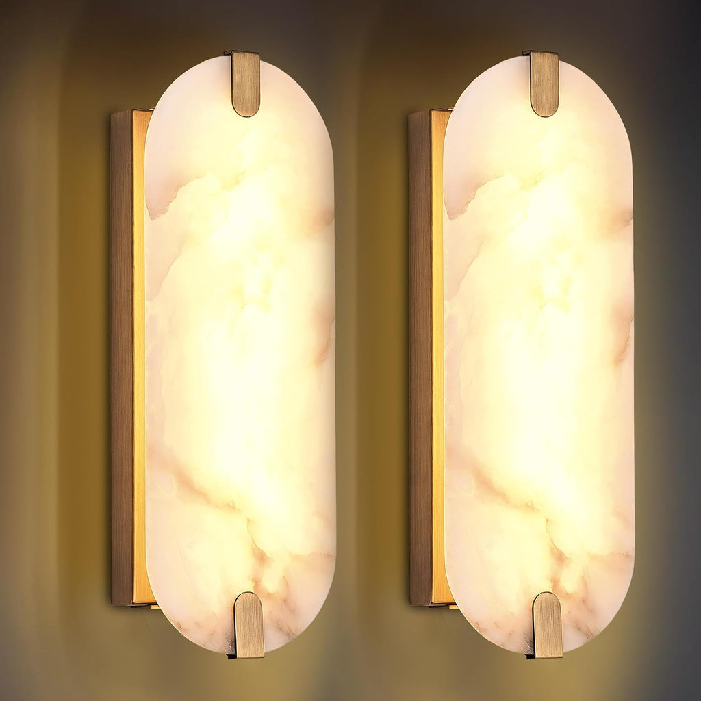 14.17in Alabaster Wall Sconces, Natural Marble Wall Light Set of Two, Modern LED Alabaster Sconces for Living Room