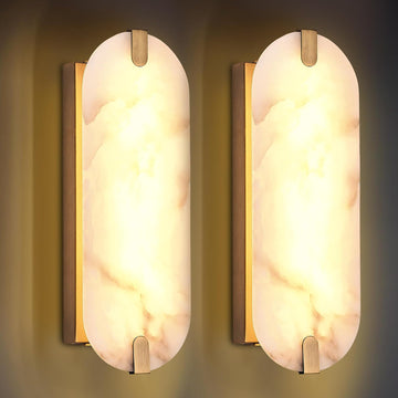 14.17in Alabaster Wall Sconces, Natural Marble Wall Light Set of Two, Modern LED Alabaster Sconces for Living Room