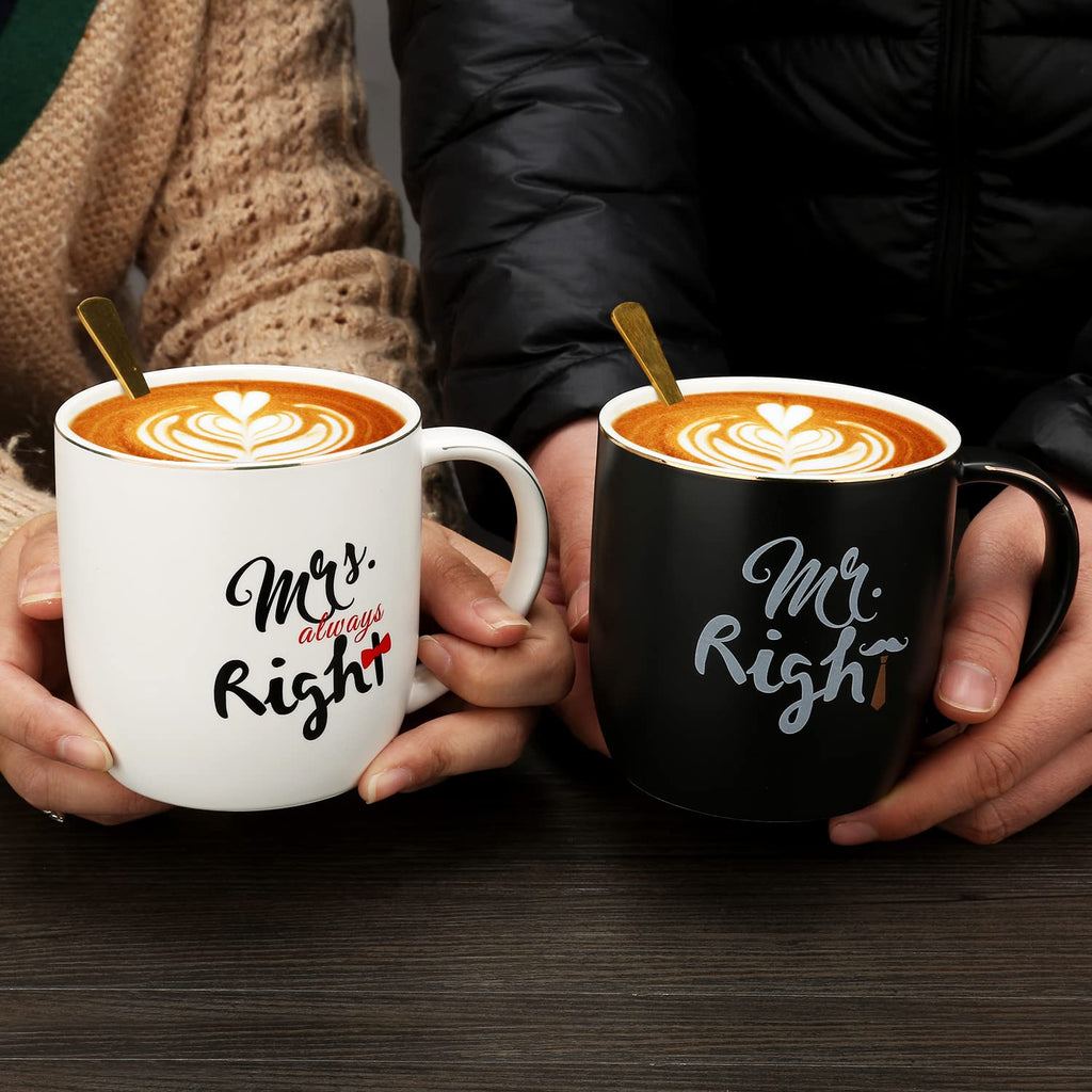 Wedding Gifts For Couples, Ceramic Mugs Set with Lids & Spoons