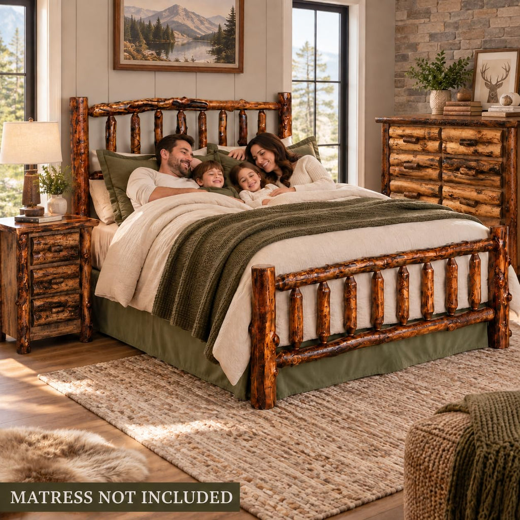 Amish USA Made Rustic Log Bed Colorado Aspen Solid Wood Walnut Bedroom