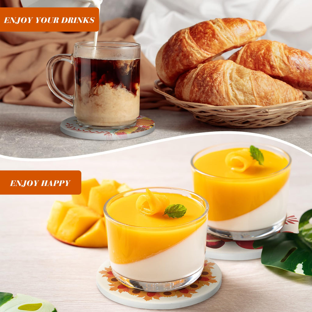 6 Pcs Thanksgiving Coasters with Holder Fall Ceramic Coasters