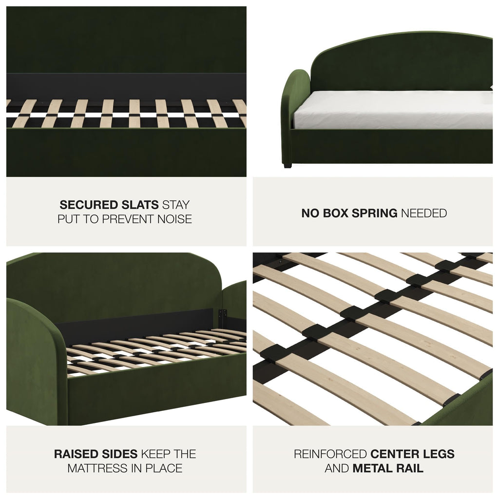 Moon Upholstered Daybed Frame, Twin, Olive Green Velvet