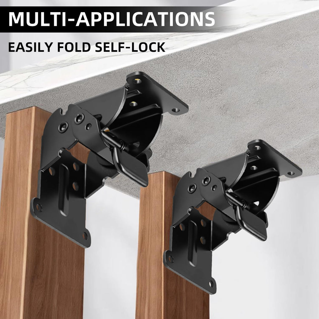 Folding Brackets 4 Pack, Heavy-Duty Self-Locking Hinges with Screws, Foldable Lock Extension Support Brackets for