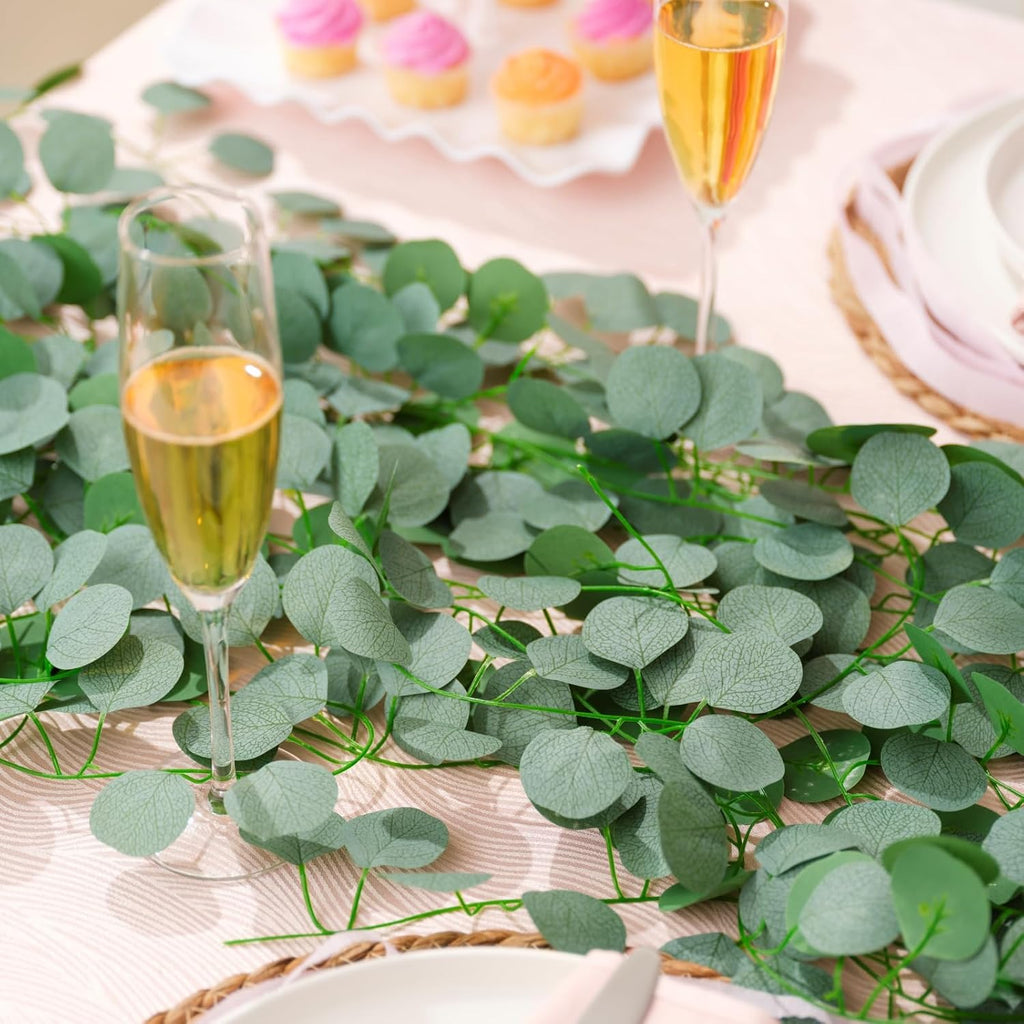 Eucalyptus Garland,Artificial Eucalyptus Leaves Table Greenery Garland Wreath Spring Vines for Wedding Party - Set of 8