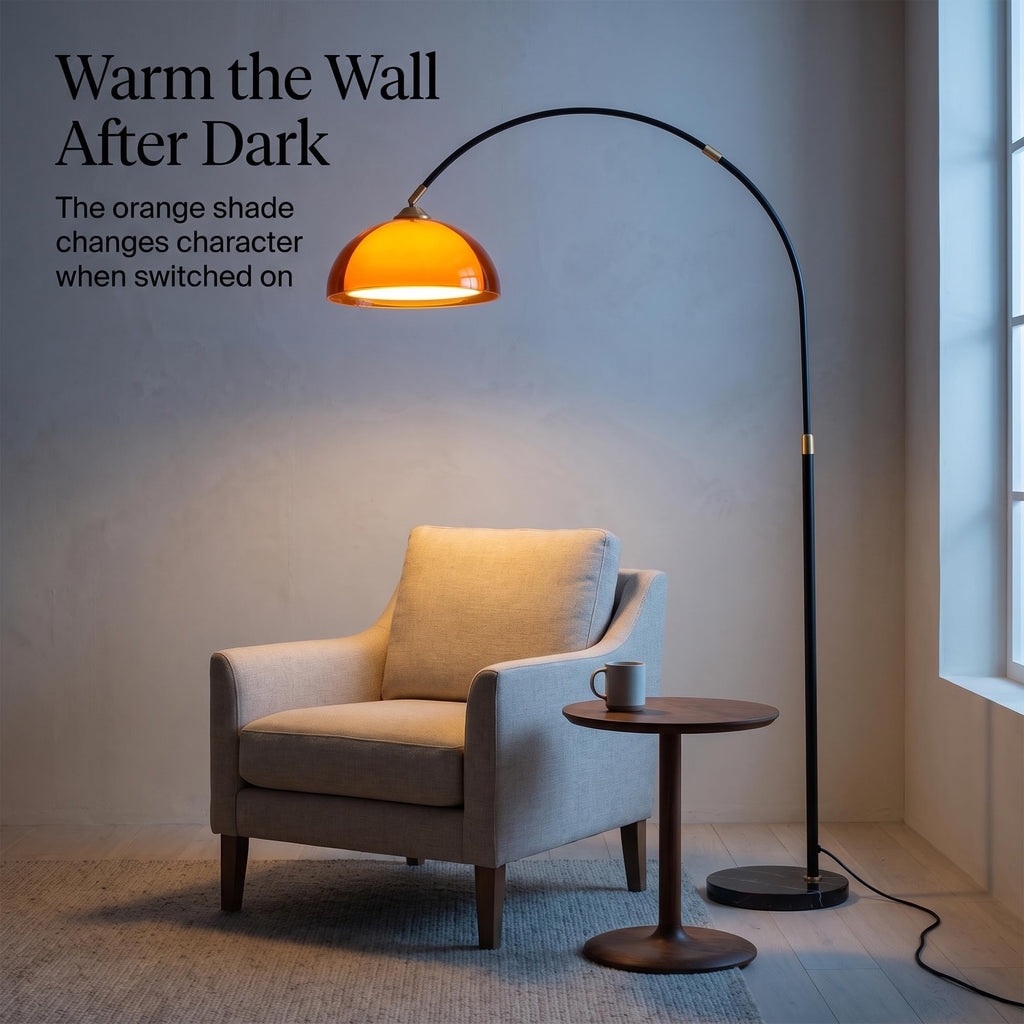 Mid Century Modern Orange Arch Floor Lamp with 2 Layer Acrylic Shade