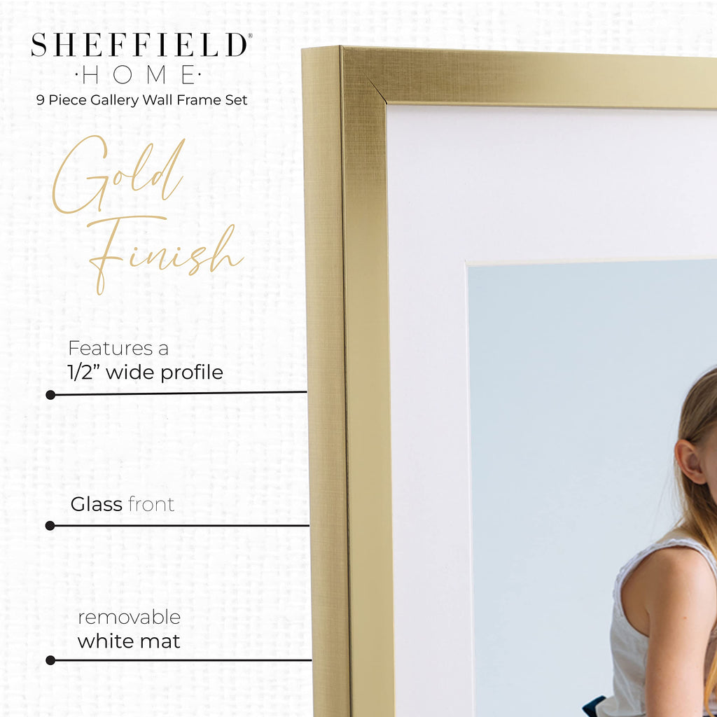 9 Piece Gallery Wall Frame Set, 11x14 Inch, Gold