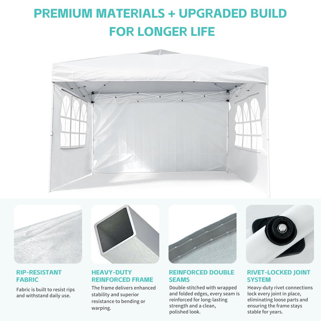 10x10 One Push Pop Up Canopy Tent with Vented Roof, White