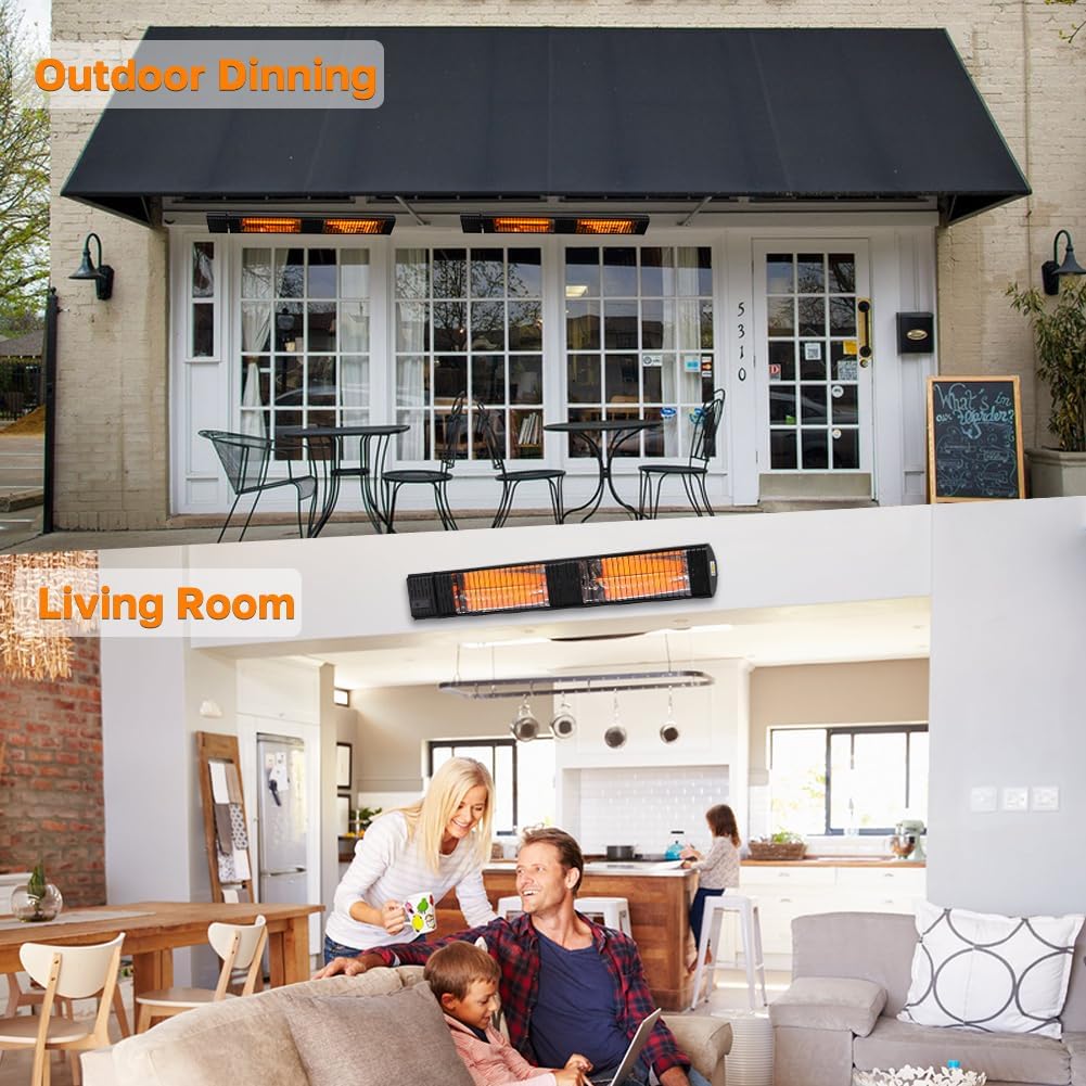 Infrared Electric Patio Heater, 3000W Carbon Fiber Heating for Outdoor/Indoor, Porch, Deck, Garage with Remote 24
