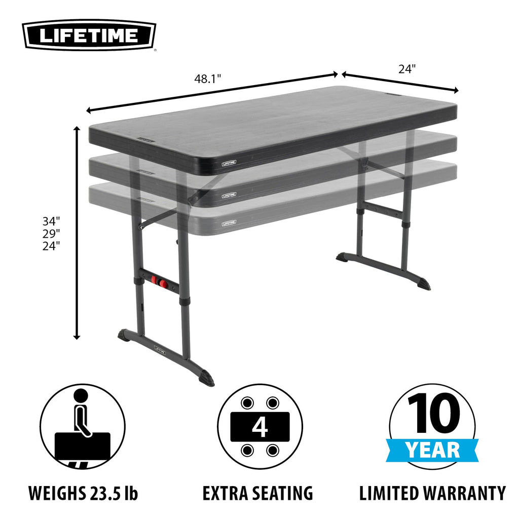 4-Foot Commercial Adjustable Folding Table, Black