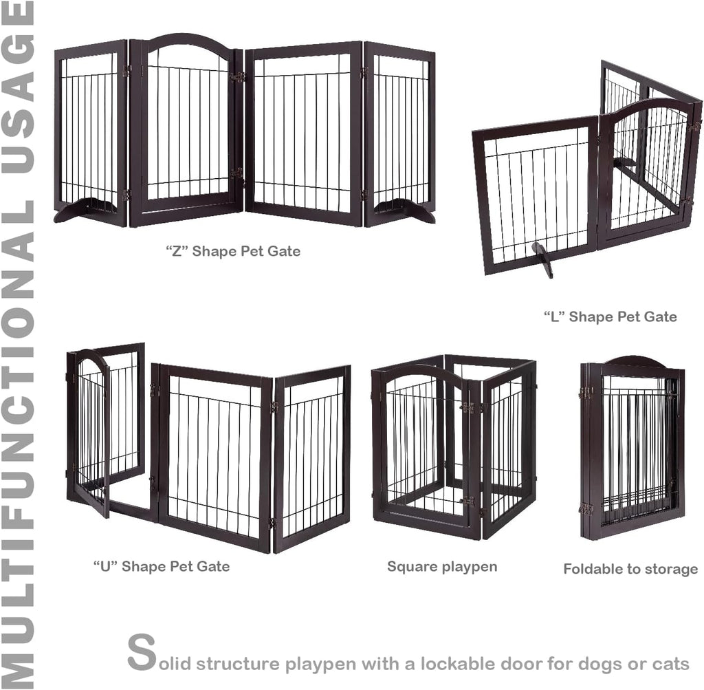 Freestanding Foldable Dog Gate Indoor with Door, 96" Wide, 30" Tall