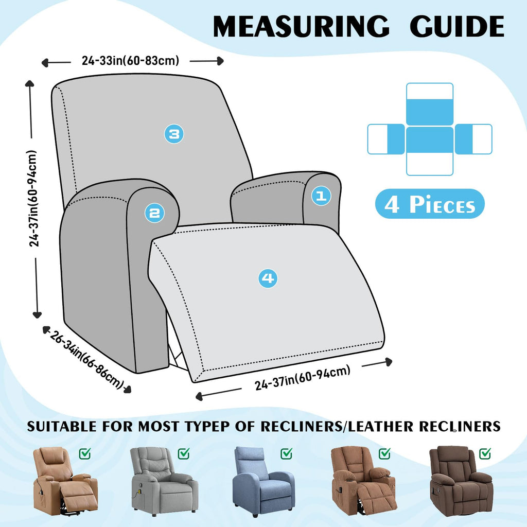 Stretch Recliner Chair Covers, 1 Seater Slipcover, Light Blue