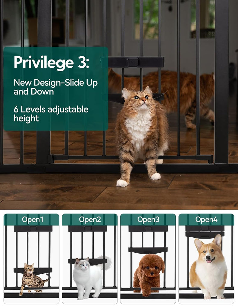 36" Tall Pet Gate with Cat Door, CatPrivilege II, 29-40", Black