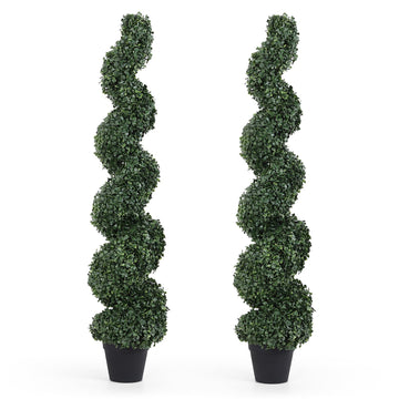 4ft Spiral Artificial Boxwood Topiary Trees Outdoor Set of 2
