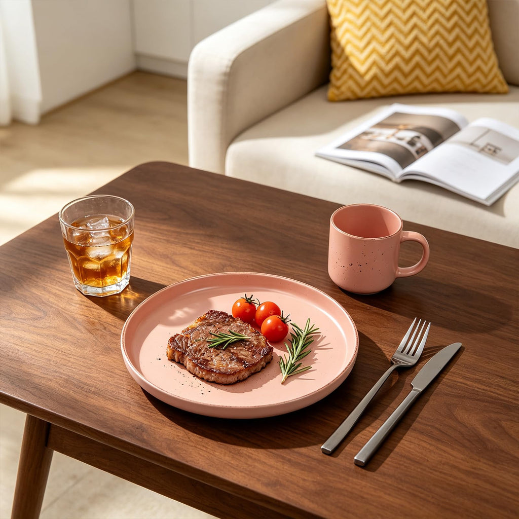 20-Piece Dinnerware Set - Serves 4, Matte Rose Glaze plates and bowls sets with Speckle Effect for Microwave &