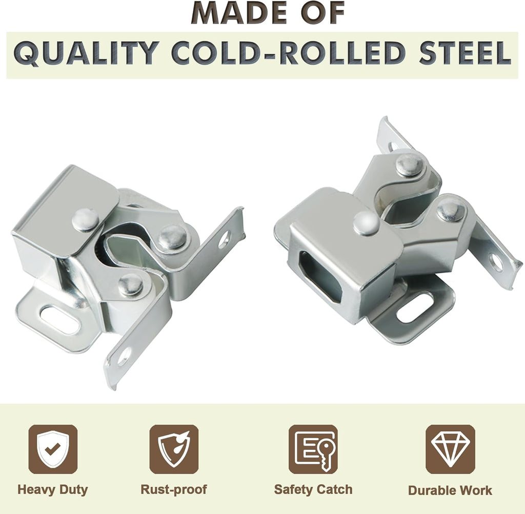 Cabinet Door Latch and Catch,Cupboard Closet Doors Catches Closer Double Ball Roller Catch Latches,Cold Rolled Steel