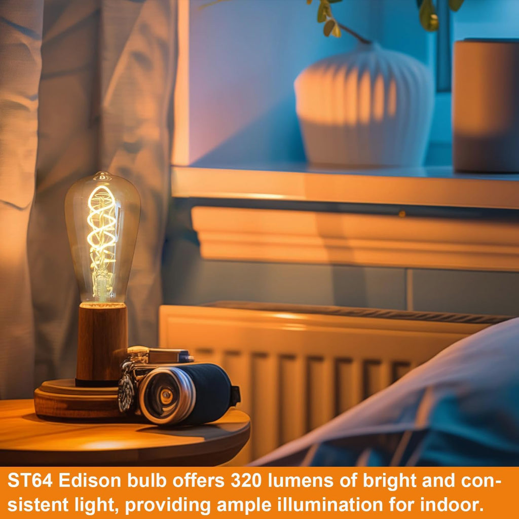 ST64 LED Edison Bulb Dimmable 4W 120V 2200K Amber Warm