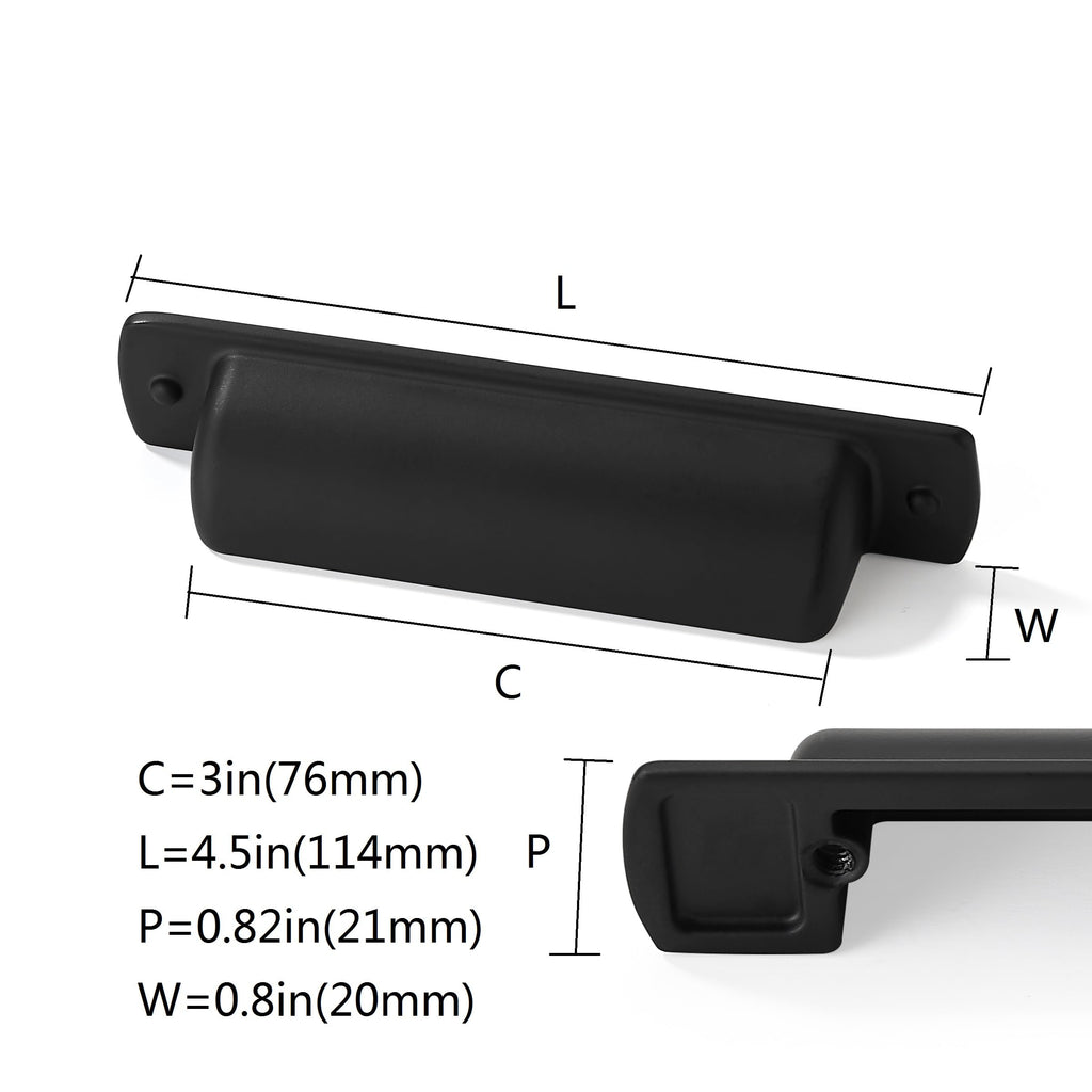 10 Pack Black Cup Pulls 3"(76mm) Center to Center Drawer Pulls Matte Black Cabinet Cup Pulls Kitchen Cabinet Hardware