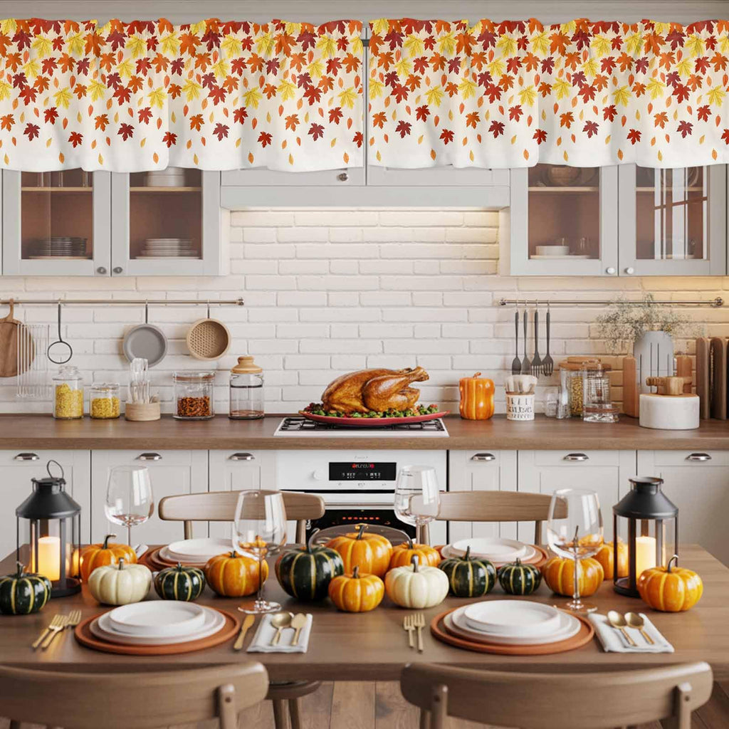 Fall Valance for Windows Maple Leaves Curtains Valances Thanksgiving Rod Pocket Valance Window Treatments Harvest