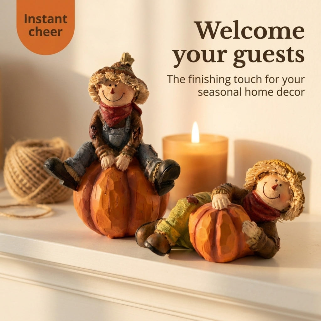 Thanksgiving Fall Scarecrows Table Decor Figurines with Pumpkins Set of 3