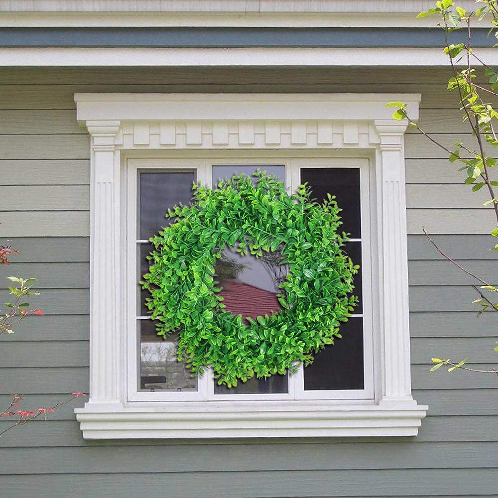 23.6inch Front Door Boxwood Wreaths, Spring Summer Green Wreath