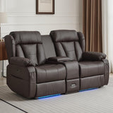 Power Loveseat Recliner Sofa, Home Theater Seating with Console，Reclining Loveseat Sofa RV Couch with LED Lights