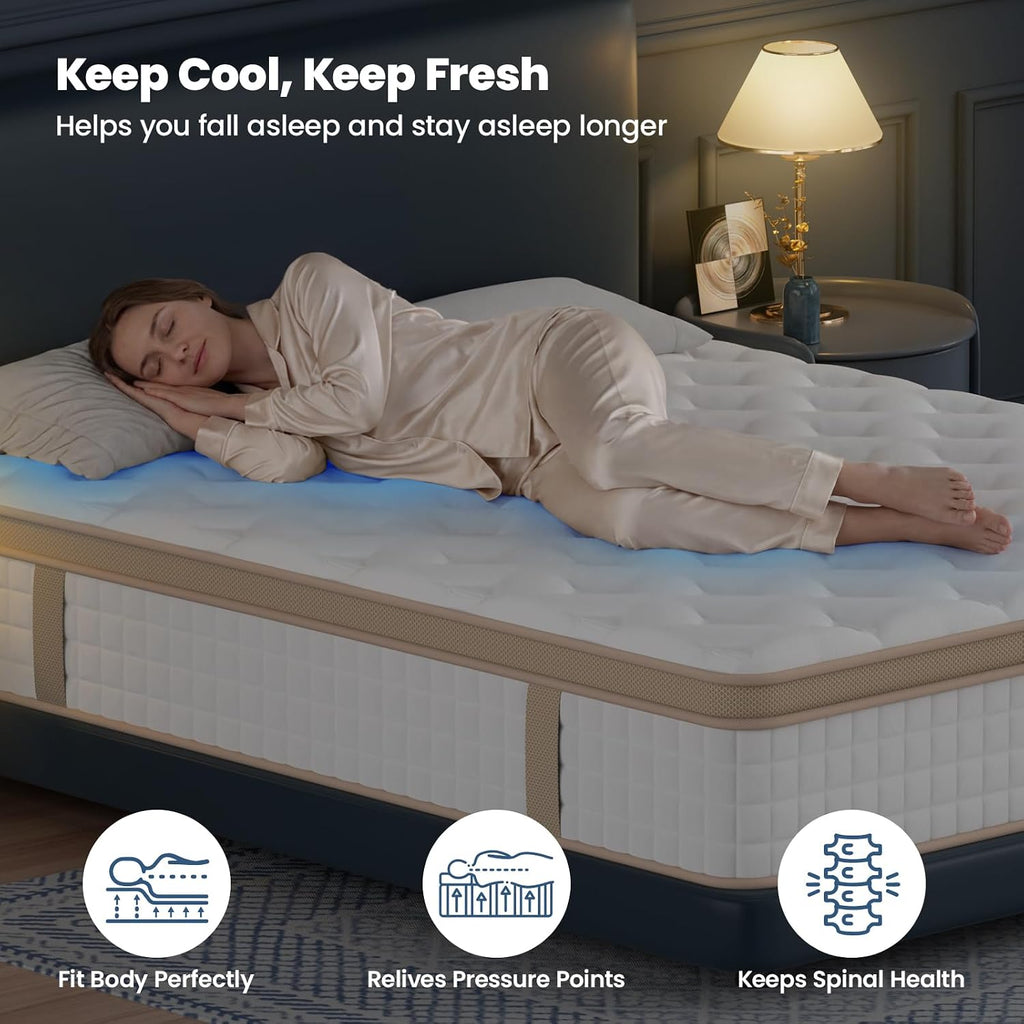 Queen Mattress, 12 Inch Cooling Hybrid Mattress in a Box, Medium Firm | Gel Memory Foam & Pocket Springs, Contouring