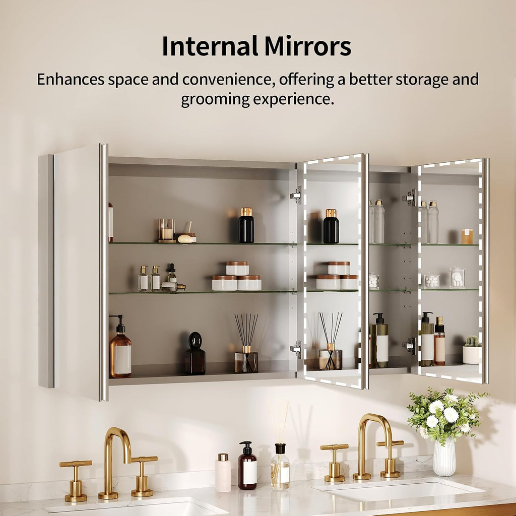 Pre-Assembled Medicine Cabinet with Mirror, 48" W x 26" H | Bathroom Mirror with Storage, 3 Doors Frameless Modern