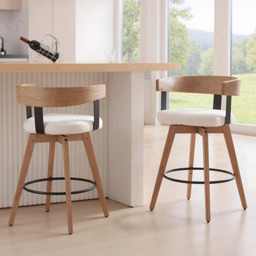 Swivel Bar Stools Set of 2, 26" Counter Height Bar Stool with Footrest Modern Wood Barstools with Linen Upholstered