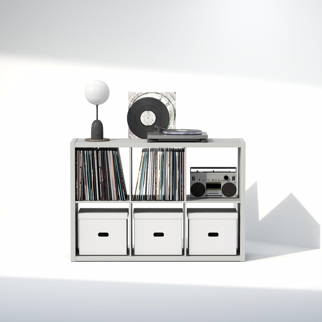 Cubicle Record Player Stand, 6-Cube Record Storage, Light Grey