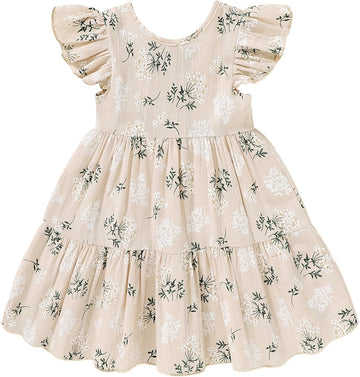 Toddler Baby Girl Boho Dress Linen Ruffle Sleeveless Casual Dress Kids Solid Floral Summer Beach Sundress