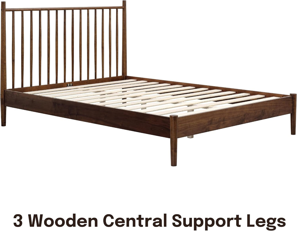 Inno Wooden Bed Frame with Headboard, Solid Oak and Rubber Wood Foundation with Silent Slats and Wood Central